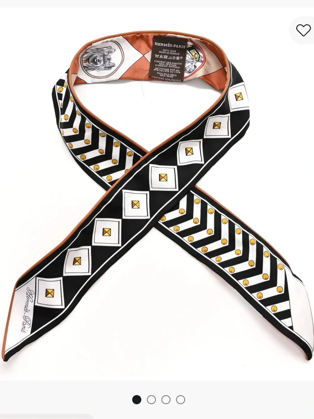 Hermes set of 2 NEW Silk Twillies - Black, White & Caramel- colliers et chiens
